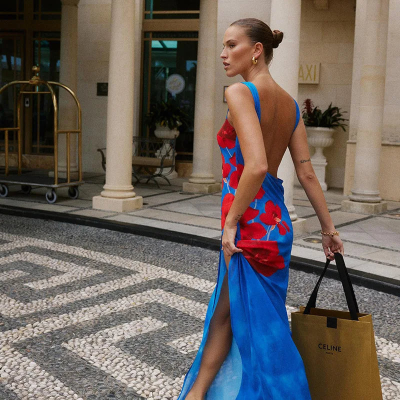 Vestido de Praia Floral Azul para Mulheres - Sexy e Estiloso