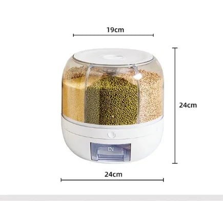 Dispenser Rotativo de Arroz 360º - Caixa de Armazenamento de Grãos, Vedação à Prova de Umidade