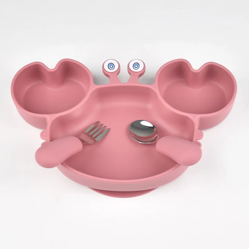 Conjunto de Alimentação Infantil – Prato de Silicone com Ventosa + Talheres