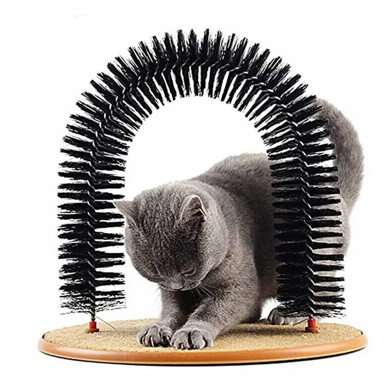 Arco Massageador 2 em 1 para Gatos – Escova Removedora de Pelos + Tapete Arranhador