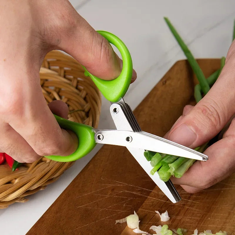 Tesoura Multifuncional de Aço Inoxidável – 3 ou 5 Camadas para Cortes Rápidos na Cozinha ✂🥦