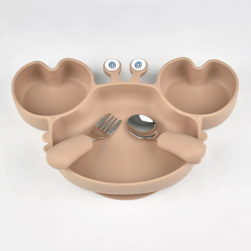 Conjunto de Alimentação Infantil – Prato de Silicone com Ventosa + Talheres